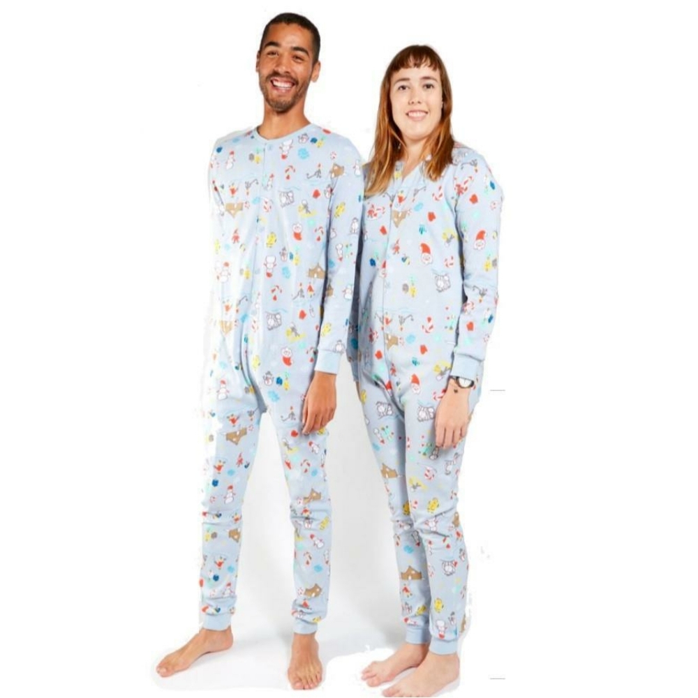 Unisex Light Blue Pajama Set with Fun Print